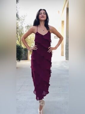 Sadie & Sage Burgundy Ruffle Slip Dress- only worn once✨